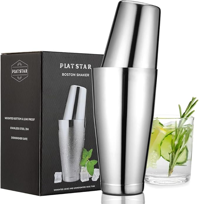Boston Cocktail Shaker, Bar Bartender Shaking Tins Weighted 28oz Unweighted 18oz for Bartending, Martini Shakers Stainless Steel for Drink | Boston Shaker Set | Silver, by Plat Star