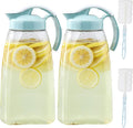 Frcctre 2 Pack Plastic Water Pitcher with Lid, 74 Oz Clear Airtight Beverage Pitcher Juice Container Water Carafe Fridge Jug for Juice, Coffee, Iced Tea, Lemonade, Heat Resistant & Shatter-proof