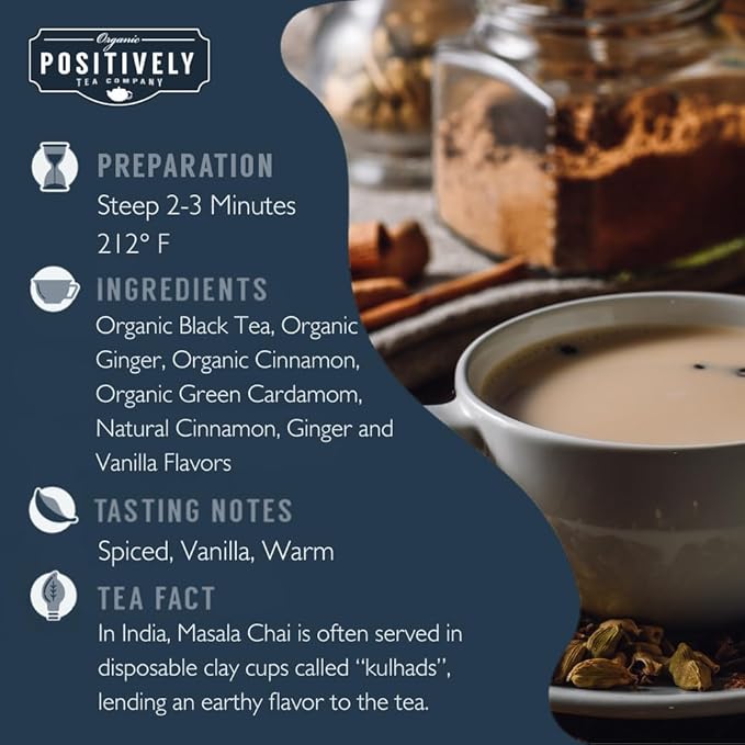 Organic Positively Tea Company, Masala Chai Black Tea, Loose Leaf, 4 Ounce