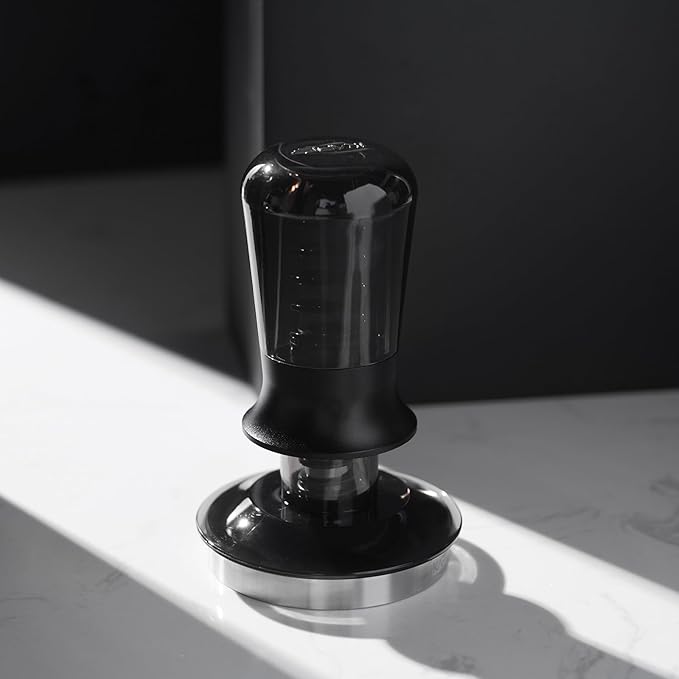 IKAPE 53.3mm Calibrated Spring Espresso Tamper, Threaded Stainless Steel Base for 54mm Breville Portafilters, Semi-Transparent (New Upgrade)