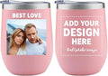 MEWAY Personalized Custom 12oz Wine Tumbler with Lid, Insulated Double Wall Vacuum Travel Tumbler Gifts with Text Photo Logo (Pink, 1pack)