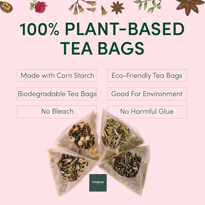 VAHDAM, Assorted Chai Tea Variety Pack (6 Delicious Flavors, 36 Eco Friendly Pyramid Tea Bags) Caffeinated, Gluten Free, Non GMO | Indian Masala Chai Tea Blends | Christmas Tea Gift Sets