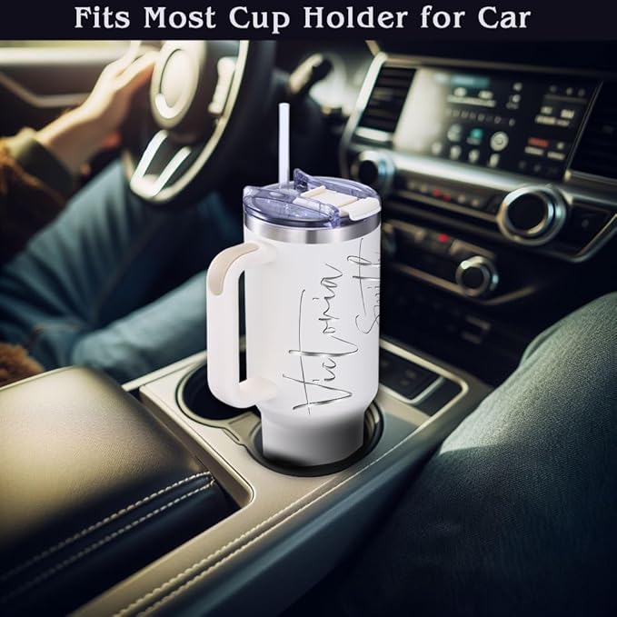 iProductsUS Personalized 40oz Tumbler with Handle & Straw Christmas Gift for Mom & Wife! Custom Engraved Name and 40+ Designs, Spill-Proof Lid, Insulated Travel Coffee Mug! (Champagne White)