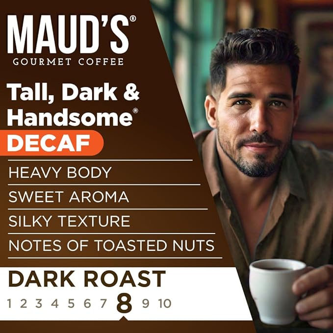 Maud's Decaf Dark Roast Coffee Pods, 18 ct, Decaffeinated Coffee in Recyclable Single Serve Pods – 100% Arabica Coffee, Compatible with Keurig K Cups Maker