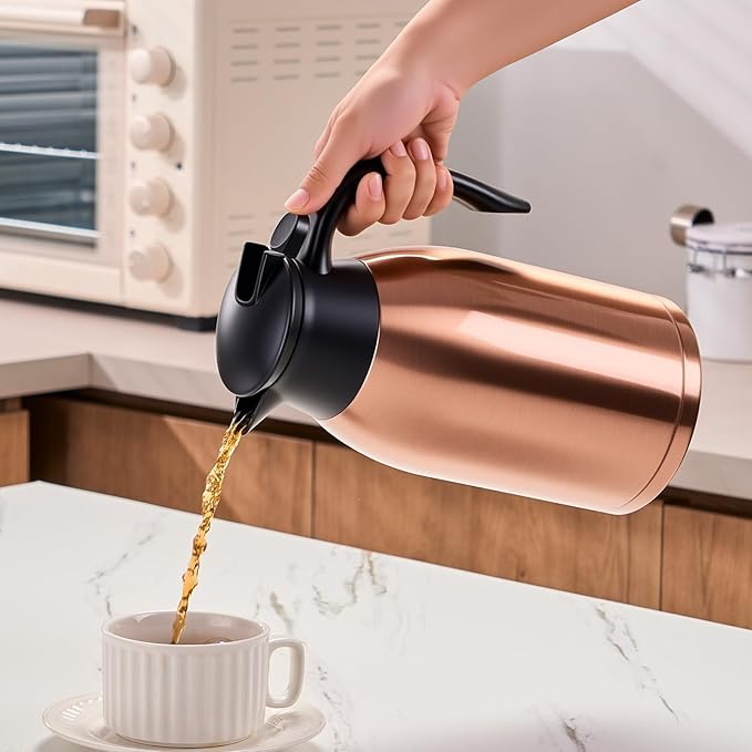 PARACITY 68oz Thermal Coffee Carafe Stainless Steel, Coffee Carafes for Keeping Hot, Double Walled Vacuum Insulated Coffee Urn for Coffee & Tea, Home & Office (Gold Brown)