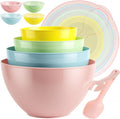 8 Piece Plastic Mixing Bowls with Lids Set - Microwave Safe Kitchen Plastic Bowls for Preparing, Serving and Storing - Dishwasher Safe Large Nesting Mxing Bowl Set Bowls with Mixing Spoon and Fork