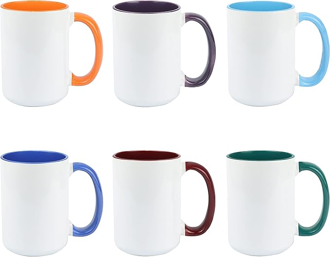 Ceramic 15oz Sublimation Coffee Mug, 6 Assorted Colors Option #2, Case of 24