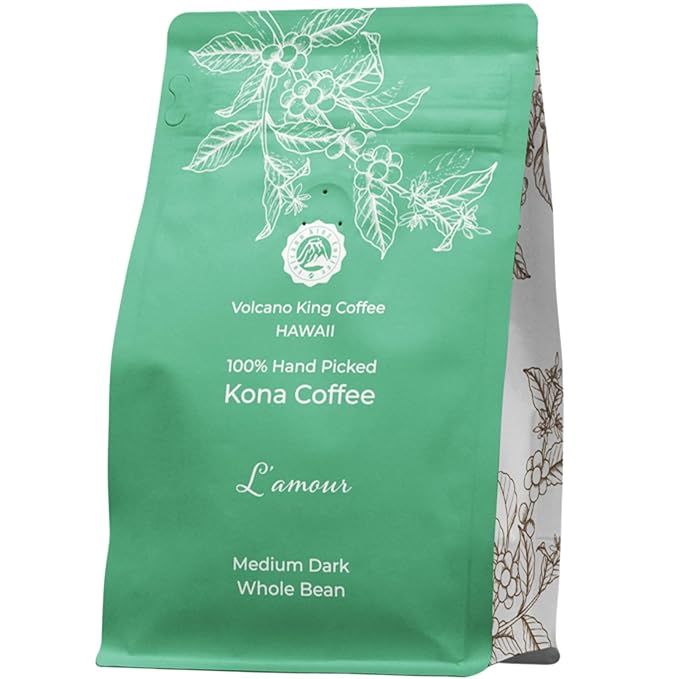 Hawaiian Kona Coffee Beans, 100% Kona No Blend, No. 1 Grade, Medium Dark Roast, from Our Coffee Estate in Hawaii, Smooth and Low Acidity(L'amour, 7 oz)