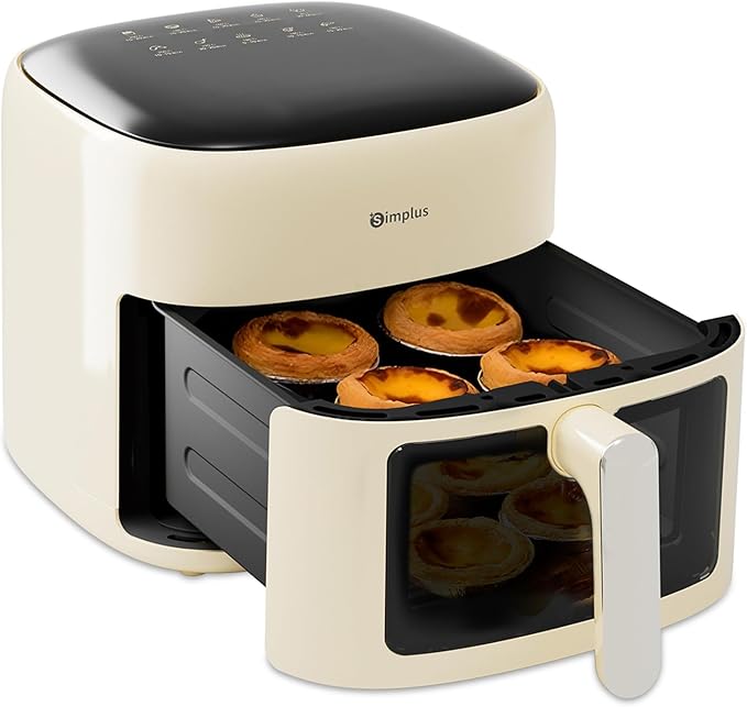 SIMPLUS Air Fryer 7 QT with Easy-View Window, Large Capacity Airfryer for Family, 400°F Rapid Air Crispy Technology, Touch Controls with 10 Presets, Nonstick & Dishwasher Safe Basket - Cream White