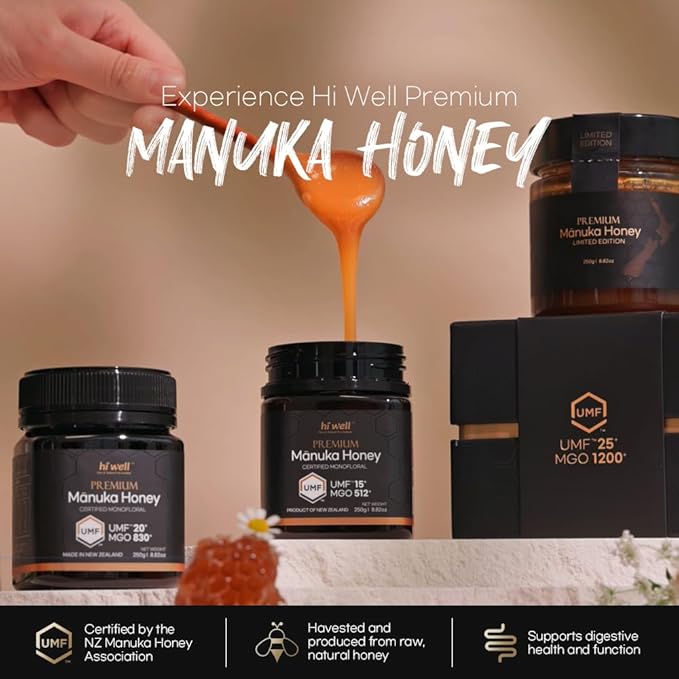 Hi Well Premium New Zealand 100% Manuka Honey | Monofloral Pure Raw Honey | UMF MGO Certified | Easy to take12g x 30 sticks | 12.6Oz(360g) (UMF 20+)