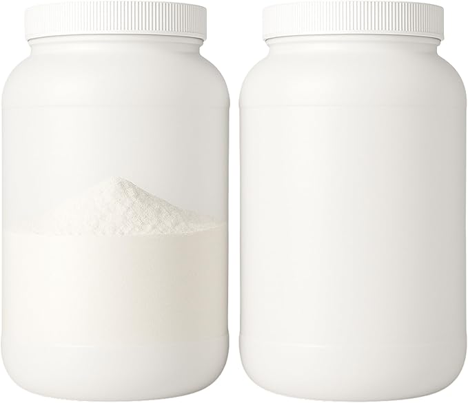 1 Gallon Protein Powder Container with Airtight Lid - Plastic Large Wide Mouth Jar - Pack of 2 - Made in USA