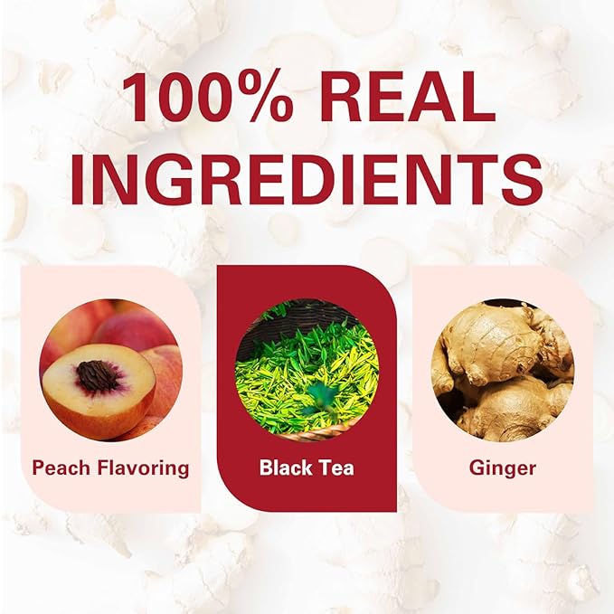 WT WEETEE Ginger Peach Black Tea Bags 100 Counts, Caffeinated, Made of Black Tea, Ginger & Natural Peach Flavor, Fruity & Mildly Gingery