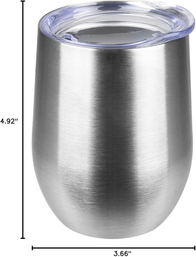 StarSpeed 12oz Wine Tumbler with lid, Stainless Steel Travel Mugs Stemless Double Wall Insulated Coffee Cup, Insulated Wine Glasses Travel Tumbler for Cold & Hot Drinks(Silver, 1)