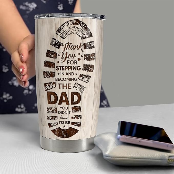 SANDJEST Step Dad Gifts Tumbler 20oz Coffee Travel Mug Cup Gift for Bonus Dad Stepfather Stepdad Gift from Step Daughter Son