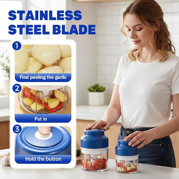 2026 Upgrade Electric Garlic Chopper, Mini Portable USB Charging Food Processor & Vegetable Chopper, Veggie Grinder for Garlic, Onion, Nuts, Herbs (Green, 320ml)