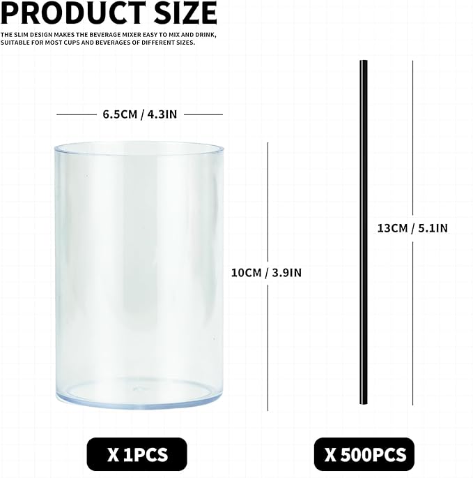 500 Pcs Coffee Stirrers Straws, 5 Inch Disposable Bar Straws for Drinks Short Cocktail Stirrers Straws for Coffee Juice Whiskey and Acrylic Stir Stick Holder (Black)