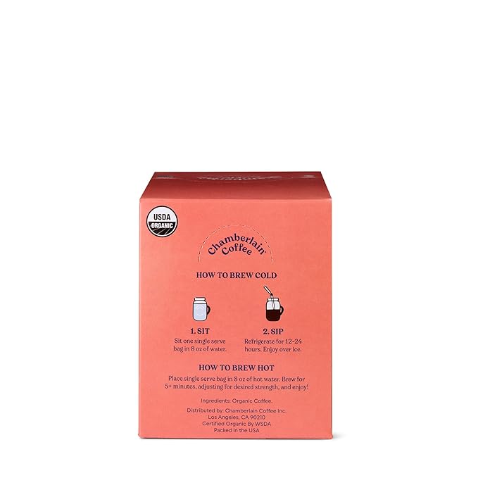 Chamberlain Coffee Social Dog Blend Cold Brew Singles - Full Bodied, Medium Roast Organic Coffee Single Serve Bags with Notes of Sweet Milk Chocolate, Roasted Peanuts, Velvety Brown Sugar & Graham