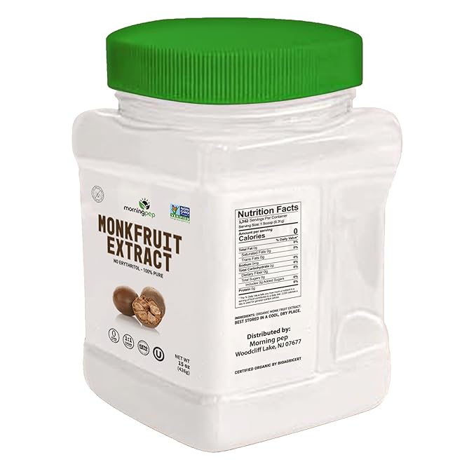 Morning Pep 100% Pure Monk Fruit extract sweetener, No Erythritol, Monkfruit Extract Powder, NON-GMO Project Verified, Keto Certified, OU kosher, No Fillers Zero Calories | Over 1,350 Servings | 15 oz