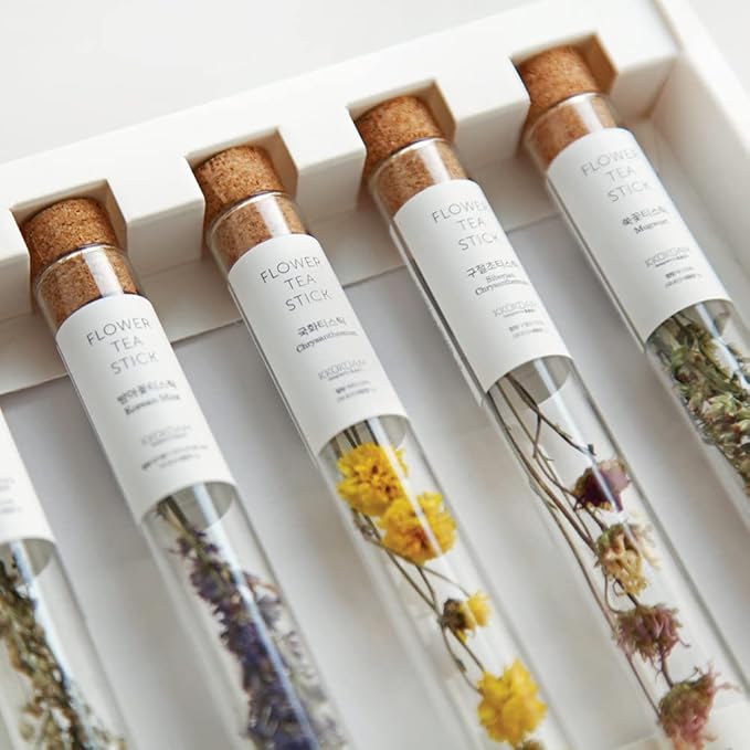 KKOKDAM Fancy Korean Tea Gift Set for Christmas – Premium Flower Tea Stick Variety Pack - 5 Loose Leaf Blooming Flower Teas