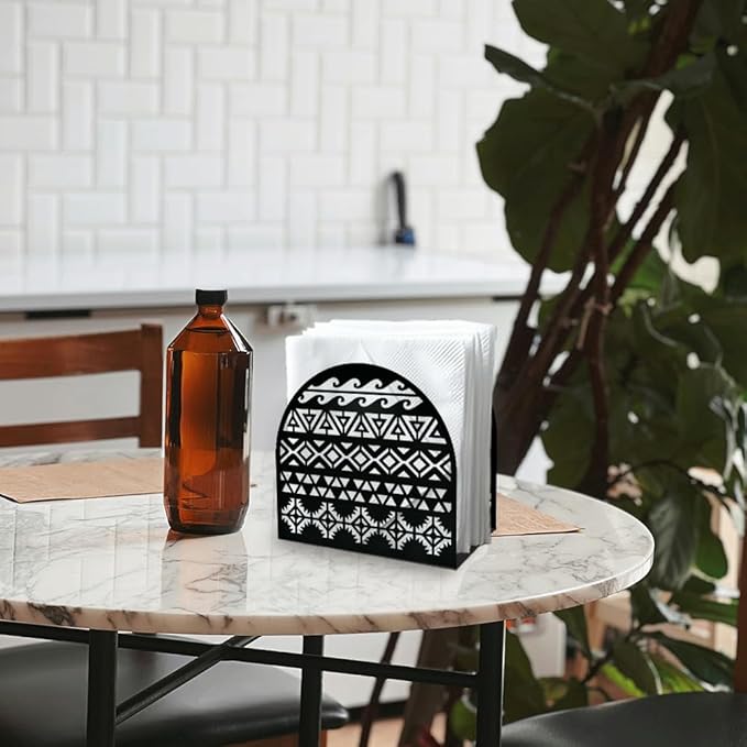 Aztec Decorative Black Metal Napkin Holder for Table, 5.3" x 4.9" x 1.9" Aztec Standing Napkin Holder for Home Kitchen Restaurant Picnic Party Coffee Bar Dining Room