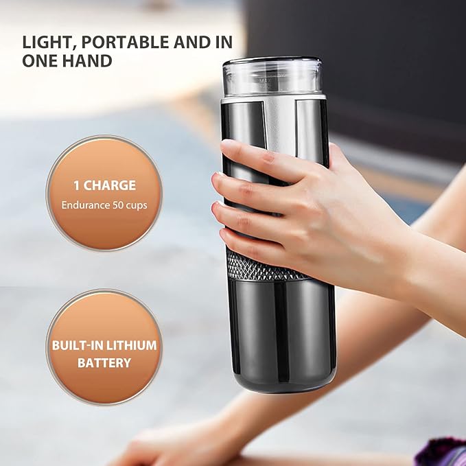 Portable Coffee Machine, Compact and Rechargeable, Extracts Delicious Pure Coffee, Compatible for Capsules and Ground Coffee, Easy to Use for Travel and More