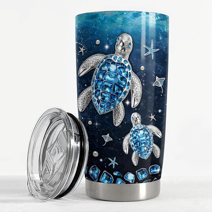SANDJEST Sea Turtle Tumbler 20oz Stainless Steel Insulated Tumblers Coffee Travel Mug Cup Jewelry Drawings Style Turtles Gifts for Women Girls Teen Gift for Birthday Christmas