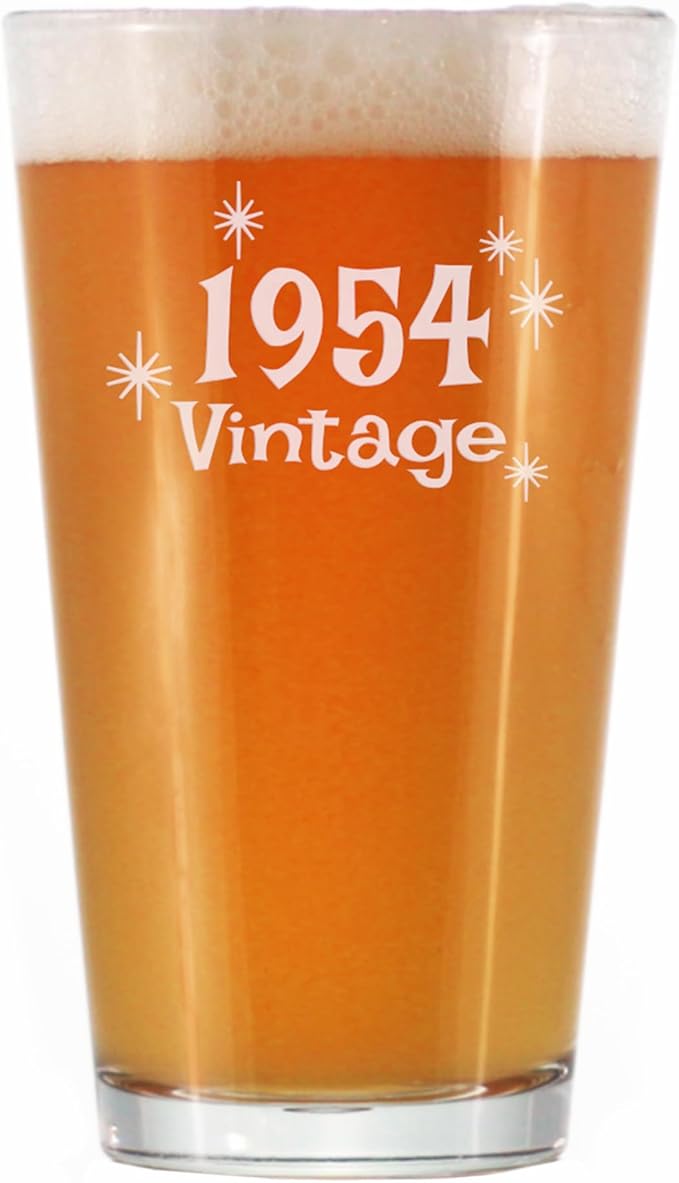 Vintage 1954 Pint Glass for Beer - 71st Birthday Gifts for Men or Women Turning 71 - Fun Bday Party Decor - 16 oz