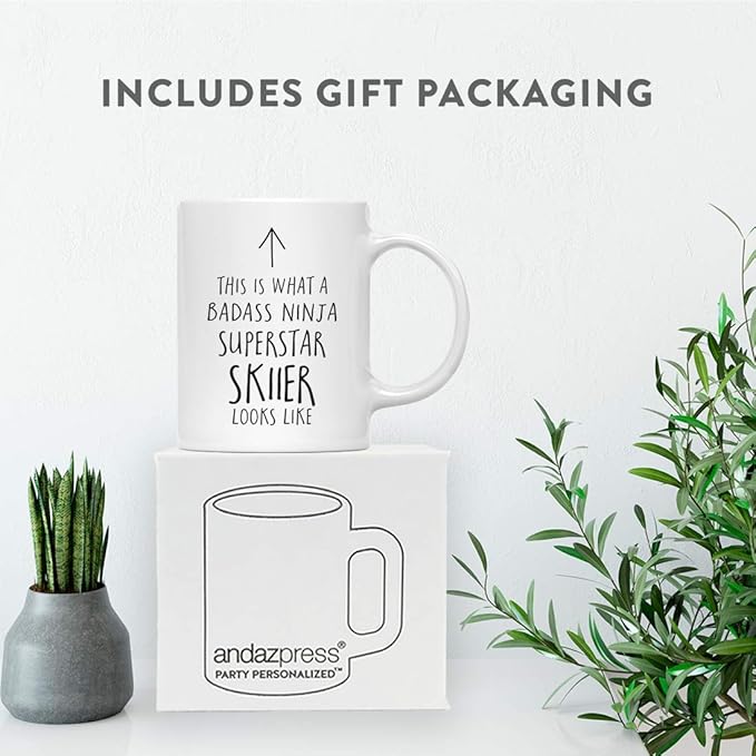 Andaz Press Funny 11oz. Ceramic Coffee Tea Mug Gift, This is What a Badass Ninja Superstar Skiier Looks Like, 1-Pack, Birthday Christmas Gift Ideas Coworker
