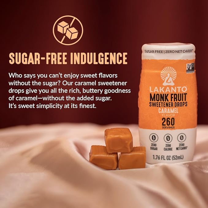 Lakanto Liquid Monk Fruit Extract Drops, Caramel - Erythritol Free Sugar Substitute Sweetener For Tea, Coffee, Smoothies, Yogurt, Cereal, Cocktails, Sugar Free, Vegan, Keto, Zero Sugar (1.76 Fl Oz)