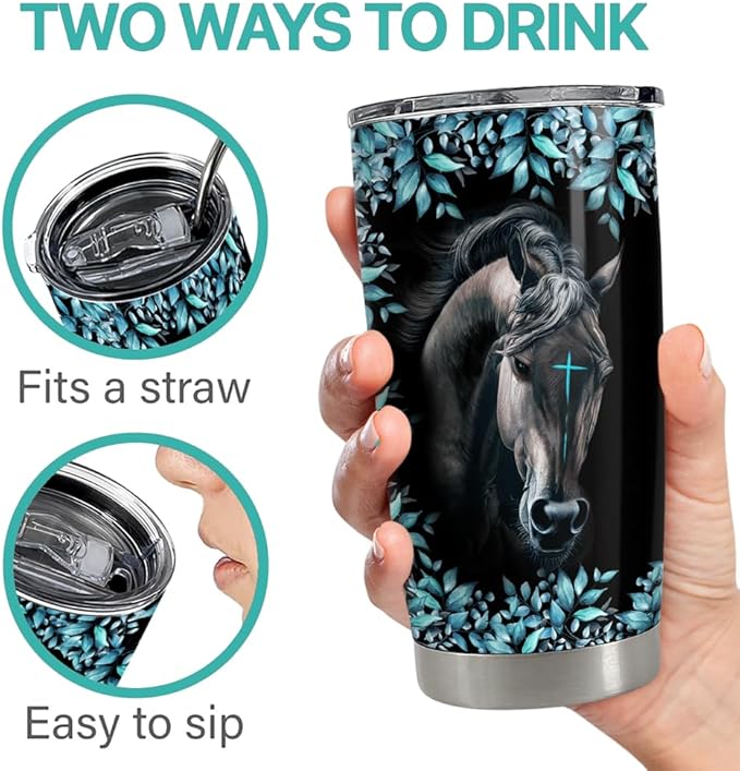 Horse Tumbler 20oz Stainless Steel Insulated Coffee Travel Mug Cup Christian Gifts for Horse Lover Girls Women Gift for Birthday Christmas