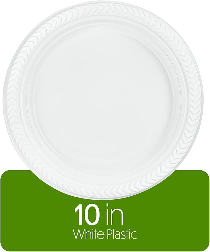 PLASTICPRO 400 PCS White Plastic Round 10'' Inch Plastic Plates Premium Quality Light Weight Disposable Plastic Dishes Dinner Plates for Parties Weddings