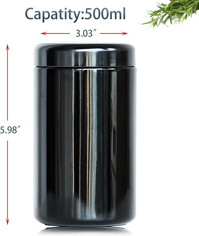 Black Glass Airtight Storage Container Jar 500ml 1 OZ with UV Protection for Spice Coffee