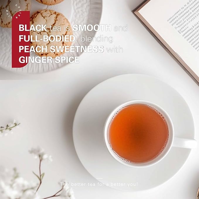 WT WEETEE Ginger Peach Black Tea Bags 100 Counts, Caffeinated, Made of Black Tea, Ginger & Natural Peach Flavor, Fruity & Mildly Gingery