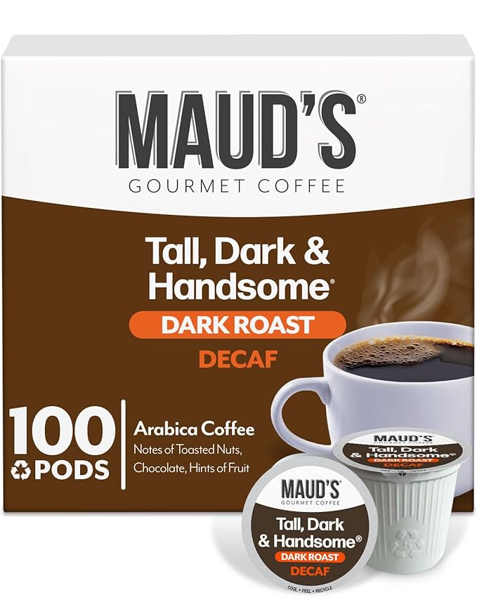 Maud's Decaf Dark Roast Coffee Pods, 100 ct, Decaffeinated Recyclable Single Serve Pods – 100% Arabica, Compatible with Keurig K Cups Maker
