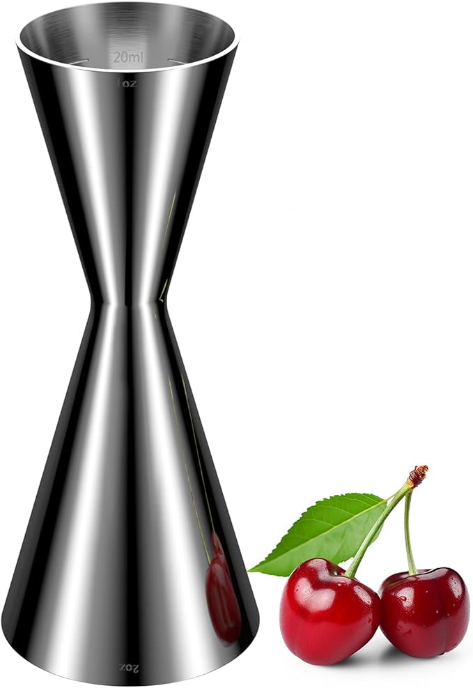 Professional Bartender Jigger, Thickened 18/8 Stainless Steel Japanese Style Double Jigger with Laser Etched Measurements, No Curled Lip Design,for Home & Bar Use (1oz/2oz, 10ml/20ml/30ml/45ml)