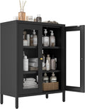 Metal Bathroom Cabinet, Small Floor Storage Cabinet, Freestanding Sideboard with 2 Adjustable Shelves for Living Room, Dinging Room (Black, 31.5" H-2 Doors)