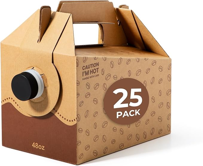 Fit Meal Prep 25 Pack 48 oz Disposable Coffee Dispensers with Handle, Insulated to Go Storage Containers, Portable Coffee Box Cold Hot Drink Dispenser Bulk for Party, Catering, Office, Take Out