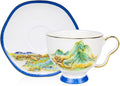 Bone China Tea Cup and Saucer Set, Bone China Coffee Cups and Saucers, Vintage Blue and White TeaCups snd Saucers Gift for Mom Friend Tea Party (Blue D)