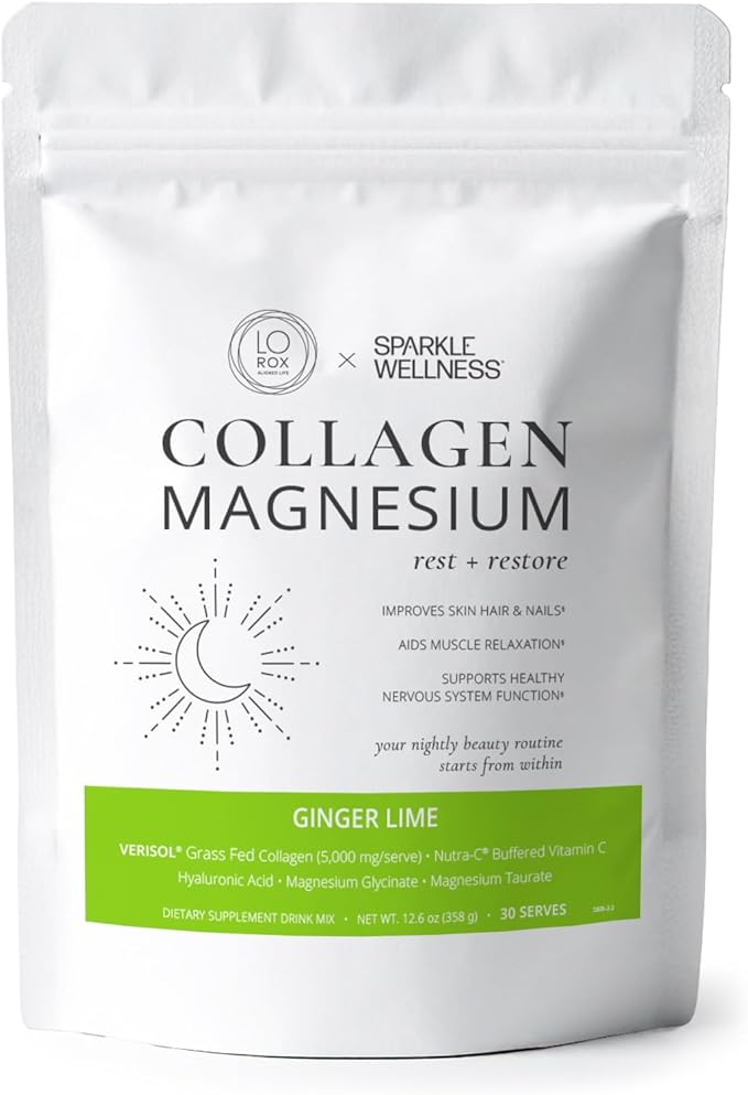 Collagen Magnesium Rest + Restore (Ginger Lime) [30 Serves] | VERISOL Bioactive Collagen Peptides, Magnesium Glycinate & Taurate Salts | Lauren Roxburgh Rest + Restore | Calming Nightly Beauty Routine