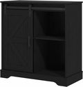 Panana Sliding Barn Door Buffet Sideboard Storage Cabinet Coffee Bar Kitchen Farmhouse Style (Black)