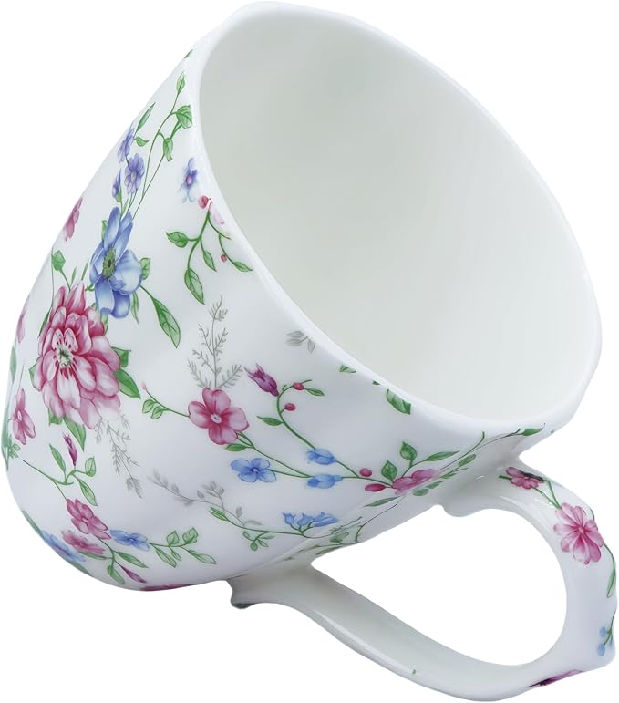 14oz Bone China Coffee Mug Floral Bone Mug Cute Coffee Mug Teacup for Women Mom Friend (Autumn floral)