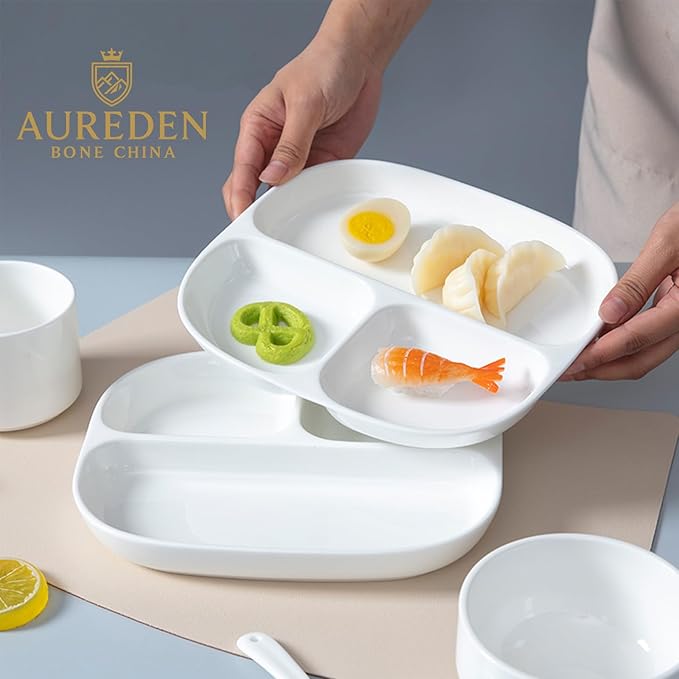 Portion Control Plate - Fine Bone China Porcelain for Adults, Children, Healthy Diet