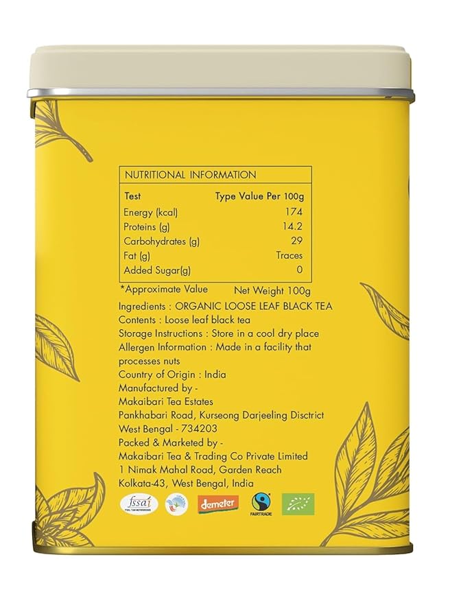 Makaibari Himalayan Spring, Special Edition First Flush Black tea 100 gm | USDA Organic Certified Darjeeling Black Tea | Single Estate Loose Leaf Tea