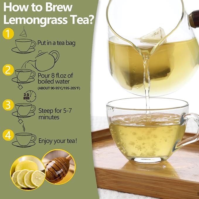60 Premium Lemongrass Tea Bags, Made with 100% Natural Lemon grass, Perfect for Relaxation and Wellness, No Additives & Caffeine Free.