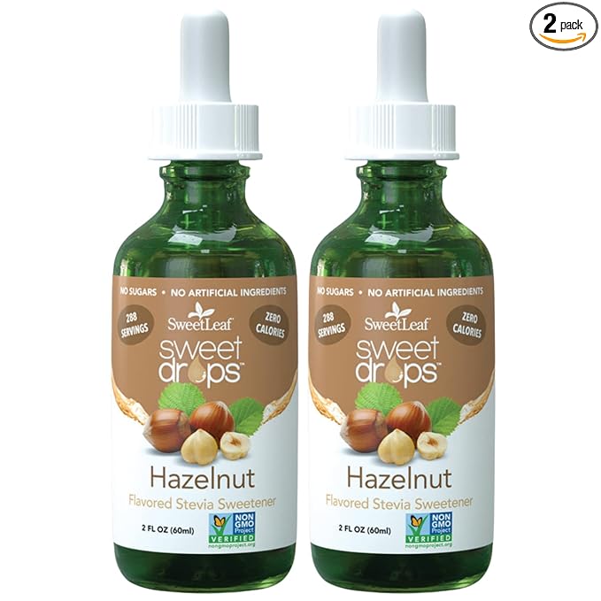 SweetLeaf Sweet Drops - Flavored Stevia Liquid Sweetener, Organic Stevia Extract, Zero Calories, Gluten Free, Keto Friendly, Non GMO, Natural Flavor, Sugar Alternative - Hazelnut, 2 Fl Oz (Pack of 2)