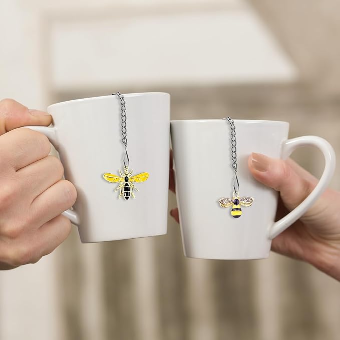10 Pcs Mesh Tea Infuser,Stainless Steel Tea Ball Filters with Honey Bee Pendant Handmade Tea Steeper Strainer Tea Diffuser with Bee Charms for Loose Leaf Tea