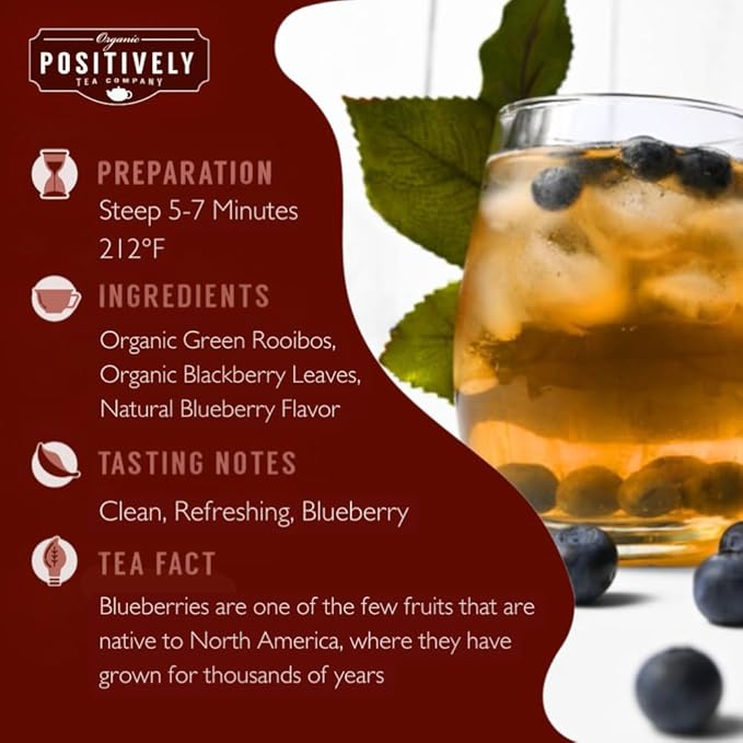 Organic Positively Tea Company, Blueberry Bliss Rooibos Tea, Loose Leaf, 4 Ounce