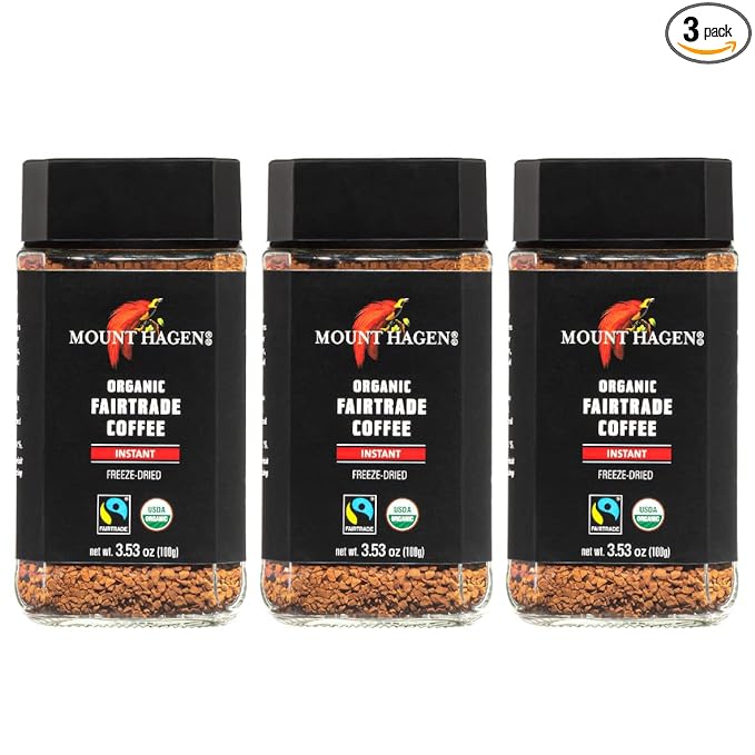 Mount Hagen 3.53oz Organic Freeze Dried Instant Coffee - 3 pack | Eco-friendly Coffee Made From Organic Medium Roast Arabica Beans | Fair-Trade Coffee Instant [3 x 3.53oz Jar]