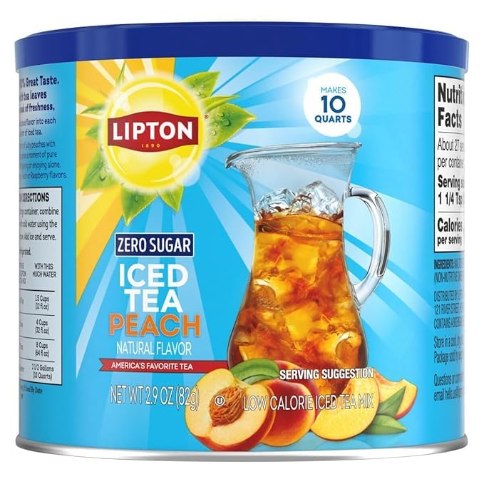 Lipton Zero Sugar Iced Tea Mix, Peach Flavor Black Iced Tea, Makes 10 Quarts (Pack of 6)