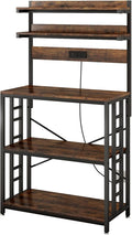 Adjustable Bakers Rack with Power Outlet,Coffee Bar Station with Led Lights,Microwave Stand with Storage,5-Tier Kitchen Shelf,Kitchen Storage Rack for Spices, Pots and Pans,Rustic Brown